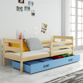Lit ado simple Éric 90X190 avec matelas et tiroir, pin/bleu