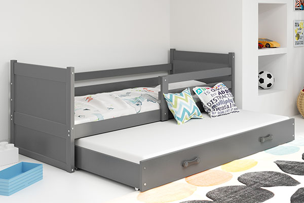 Lit ado gigogne Rico 90X200 avec matelas et tiroir, gris