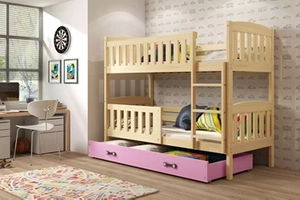 LIT ADOLESCENT SUPERPOSÉ KUBUS LE CADRE EN PIN LE TIROIR EN ROSE SANS MATELAS 90 X 200