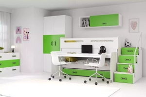 Lit ado superposé 3 places Max 1 80X200 mezzanine avec bureau, vert