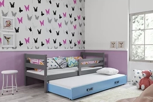 Lit ado gigogne Éric 90X200 avec matelas et tiroir, gris/bleu