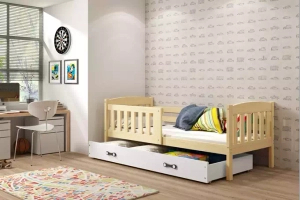 Lit ado simple Jacquot 90X190 avec matelas et tiroir, pin/blanc