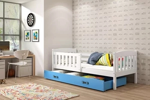 Lit enfant simple Jacquot 80X160 avec matelas et tiroir, blanc/bleu