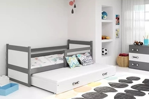 Lit ado gigogne Rico 90X200 avec matelas et tiroir, gris/blanc