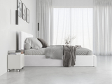 Lit double rembourré Le Hilton 140X200 avec matelas et coffre, blanc