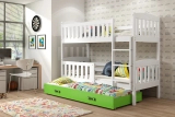 Lit ado superposé 3 places Jacquot 90X190 avec matelas et tiroir, blanc/vert