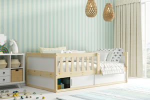 Lit simple enfant Smart 2 bois naturel avec matelas 80 x 160