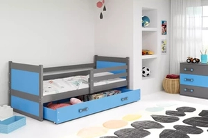 Lit ado simple Rico 90X200 avec tiroir, gris/bleu