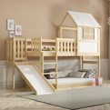 Lit mezzanine avec toboggan – cabane en bois naturel 90x200