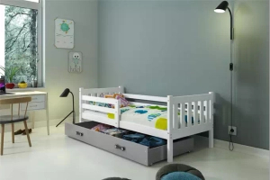Lit ado simple Carino 90X190 avec matelas et tiroir, blanc/gris