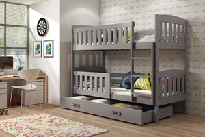 Lit ado superposé Jacquot 90X200 avec matelas et tiroir, gris