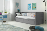 Lit ado gigogne Hermès 80X200 avec matelas et tiroir, gris