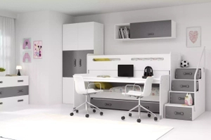 Lit ado superposé 3 places Max 1 80X200 avec matelas et bureau, gris