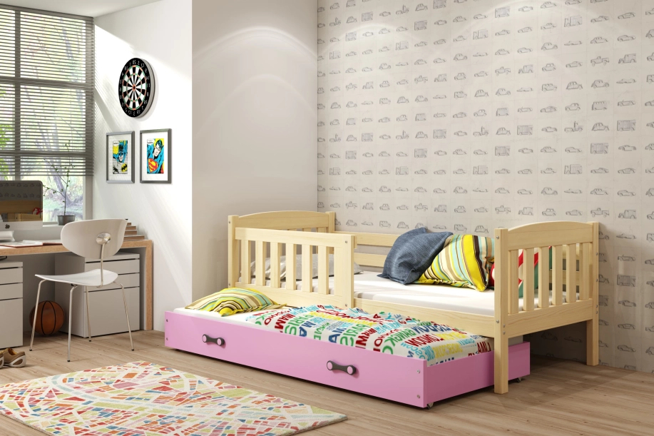 LIT ADOLESCENT GIGOGNE KUBUS LE CADRE EN PIN LE TIROIR EN ROSE 90 X 200
