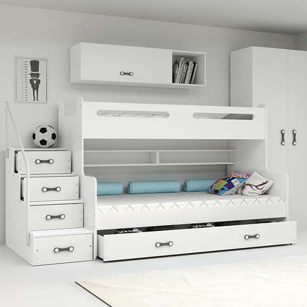 Lit ado superposé Max 3 120X200 avec matelas et tiroir, blanc