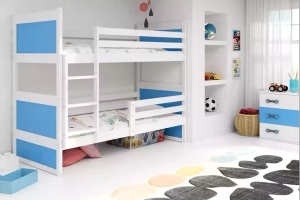 LIT ADOLESCENT SUPERPOSÉ RICO LE CADRE EN BLANC LES PANNEAUX BLEUS SANS TIROIR SANS MATELAS 90 X 190