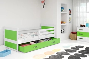 Lit ado simple Rico 80X190 avec matelas et tiroir, blanc/vert