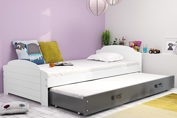 Lit ado gigogne Lili 90X200 avec tiroir, blanc/gris
