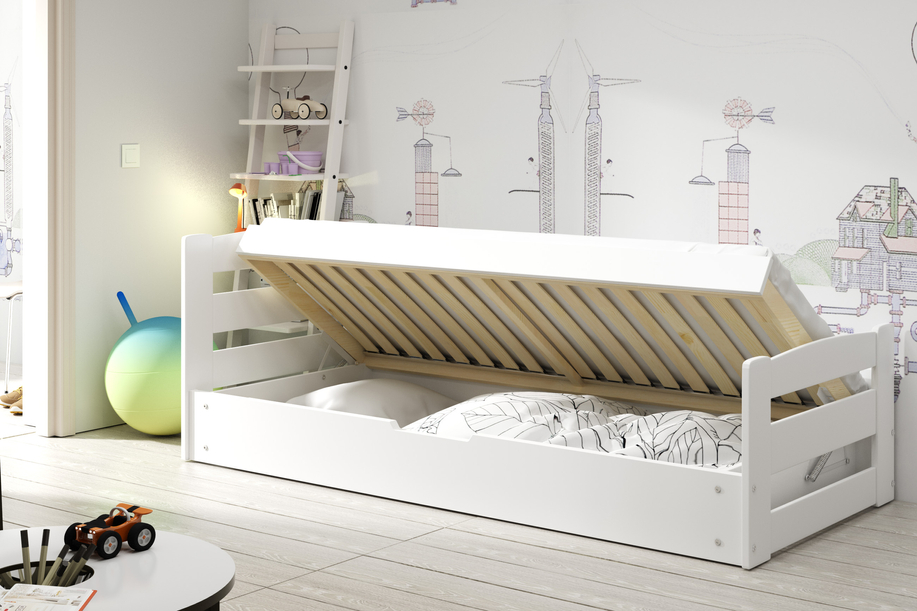 Lit ado simple Erni 90X200 avec coffre, blanc