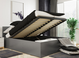 Lit double Le Panamax 140X200 avec matelas et coffre, gris