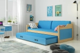 Lit ado gigogne David 90X200 avec matelas et tiroir, pin/bleu