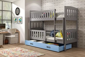 Lit ado superposé Jacquot 90X200 avec matelas et tiroir, gris/bleu
