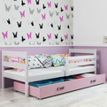 Lit ado simple Éric 90X190 avec matelas et tiroir, blanc/rose