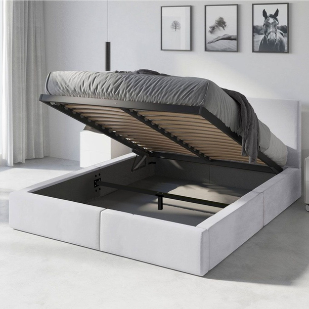 Lit double rembourré Le Hilton 120X200 avec coffre, blanc