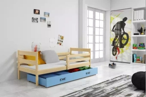 Lit ado simple Éric 90X190 avec matelas et tiroir, pin/bleu
