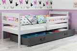 Lit ado simple Éric 80X190 avec matelas et tiroir, blanc/gris
