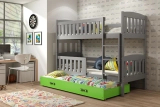 Lit ado superposé 3 places Jacquot 90X190 avec matelas et tiroir, gris/vert