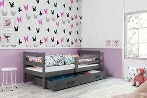 Lit ado simple Éric 80X190 avec matelas et tiroir, gris