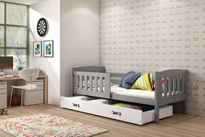 Lit enfant simple Jacquot 80X160 avec matelas et tiroir, gris/blanc