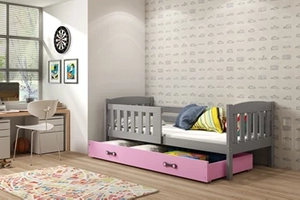 LIT ADOLESCENT KUBUS LE CADRE EN GRIS LE TIROIR EN ROSE 90 X 200