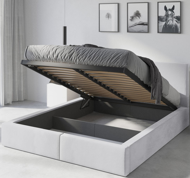 Lit double rembourré Le Hilton 140X200 avec coffre, blanc