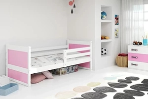 Lit ado simple Rico 90X200 avec matelas, blanc/rose