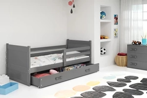 Lit ado simple Rico 90X200 avec matelas et tiroir, gris