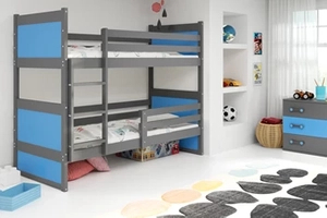 Lit ado superposé Rico 90X200 avec matelas, gris/bleu