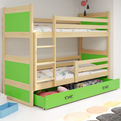 Lit ado superposé Rico 90X200 avec matelas et tiroir, pin/vert