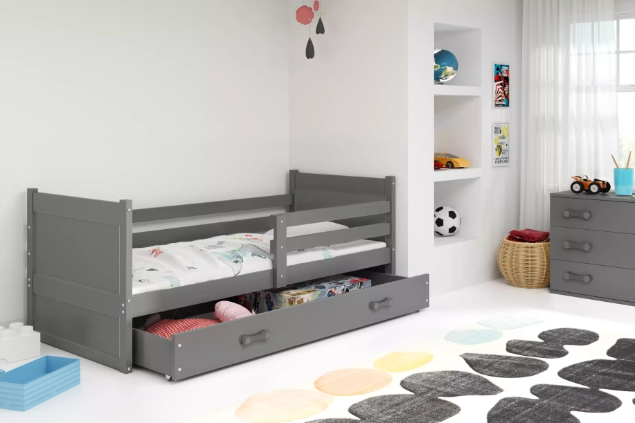 Lit ado simple Rico 90X200 avec tiroir, gris