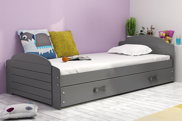 Lit ado simple Lili 90X200 avec tiroir, gris