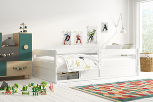 Lit enfant simple Hugo 80X160 avec matelas et rangement, blanc