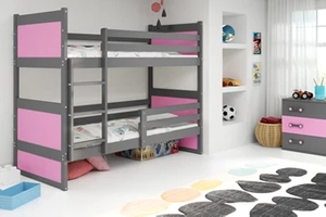 Lit ado superposé Rico 90X200 avec matelas, gris/rose