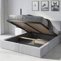 Lit double rembourré Le Hilton 160X200 avec matelas et coffre, gris clair