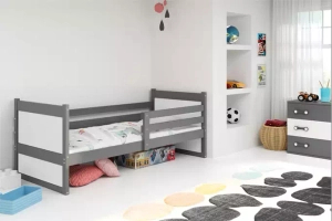 Lit ado simple Rico 90X190 avec matelas, gris/blanc