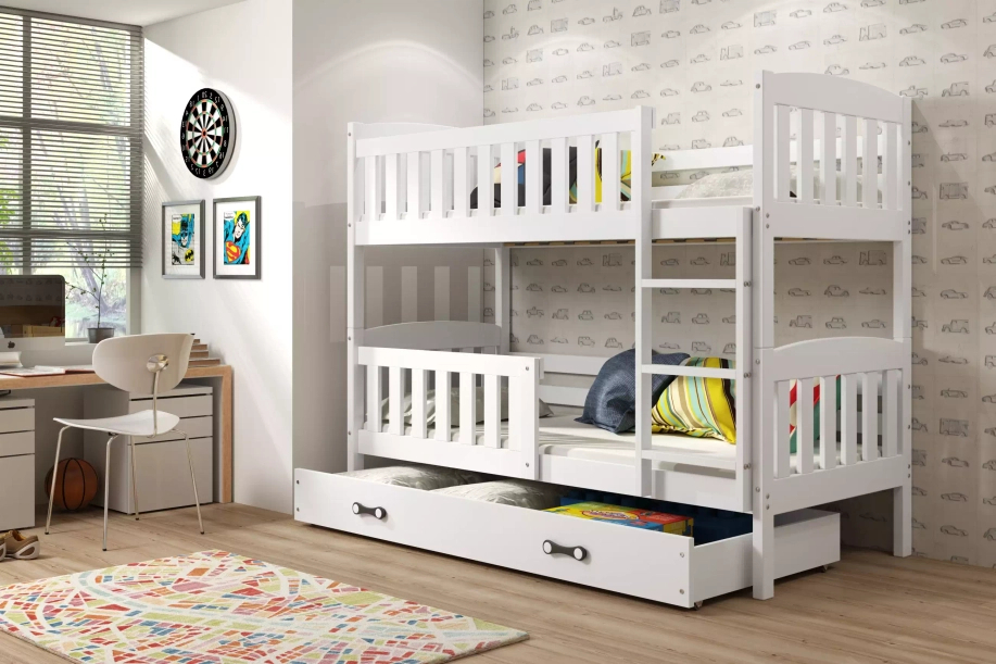 Lit ado superposé Jacquot 90X200 avec matelas et tiroir, blanc