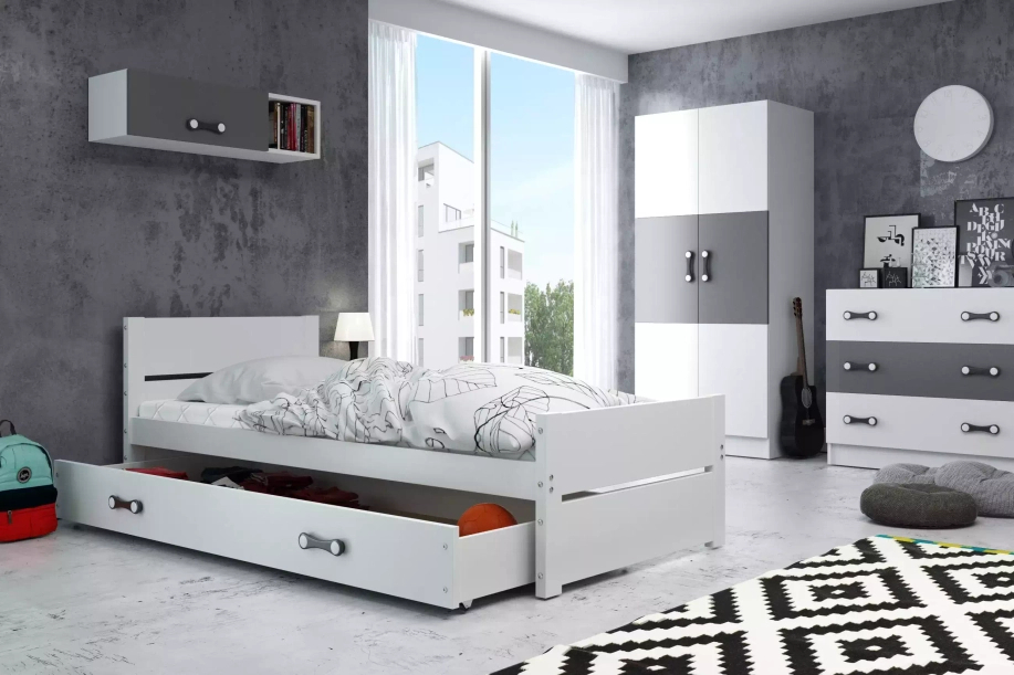 Lit ado simple Bart 90X200 avec tiroir, blanc