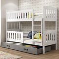 Lit ado superposé Jacquot 90X200 avec matelas et tiroir, blanc/gris