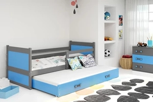 Lit ado gigogne Rico 90X200 avec matelas et tiroir, gris/bleu