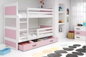 LIT ADOLESCENT SUPERPOSÉ RICO LE CADRE EN BLANC LES PANNEAUX ROSES LE TIROIR EN ROSE SANS MATELAS 90 X 190